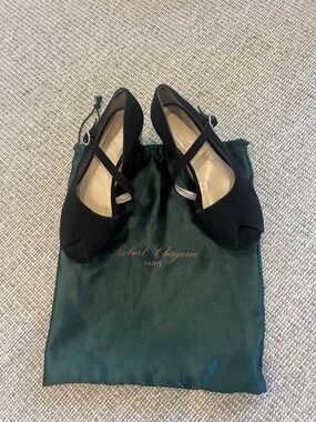 Robert Clergerie suede and patent leather wedge.  7 1/2